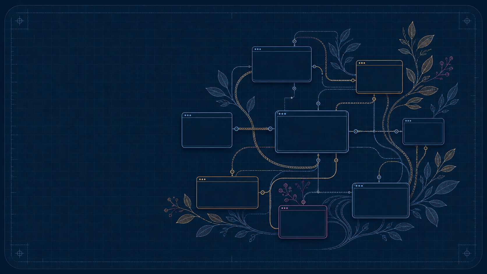 Blueprint-style diagram of terminal nodes connected by rope paths on a MootDeck canvas.